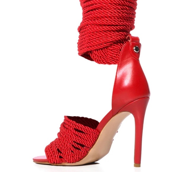 Chic Red Rope Women's High Heel Sandals - Picture 5 of 7